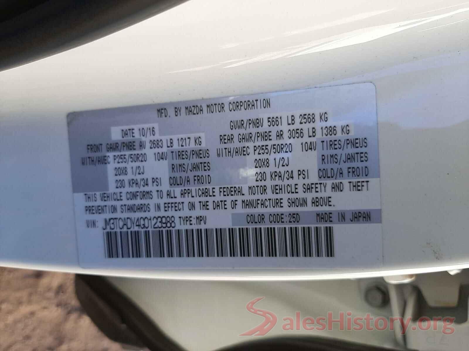 JM3TCADY4G0123988 2016 MAZDA CX-9