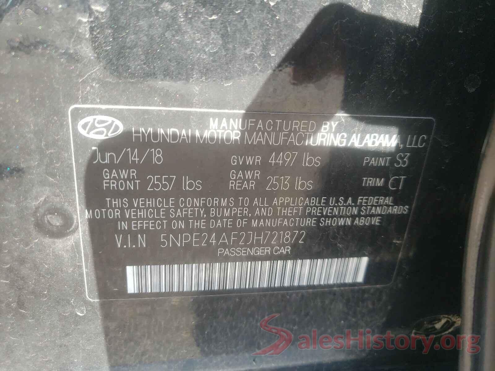 5NPE24AF2JH721872 2018 HYUNDAI SONATA