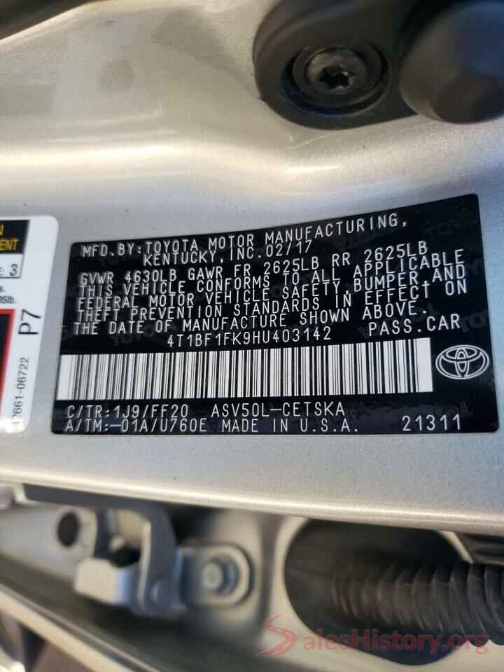 4T1BF1FK9HU403142 2017 TOYOTA CAMRY