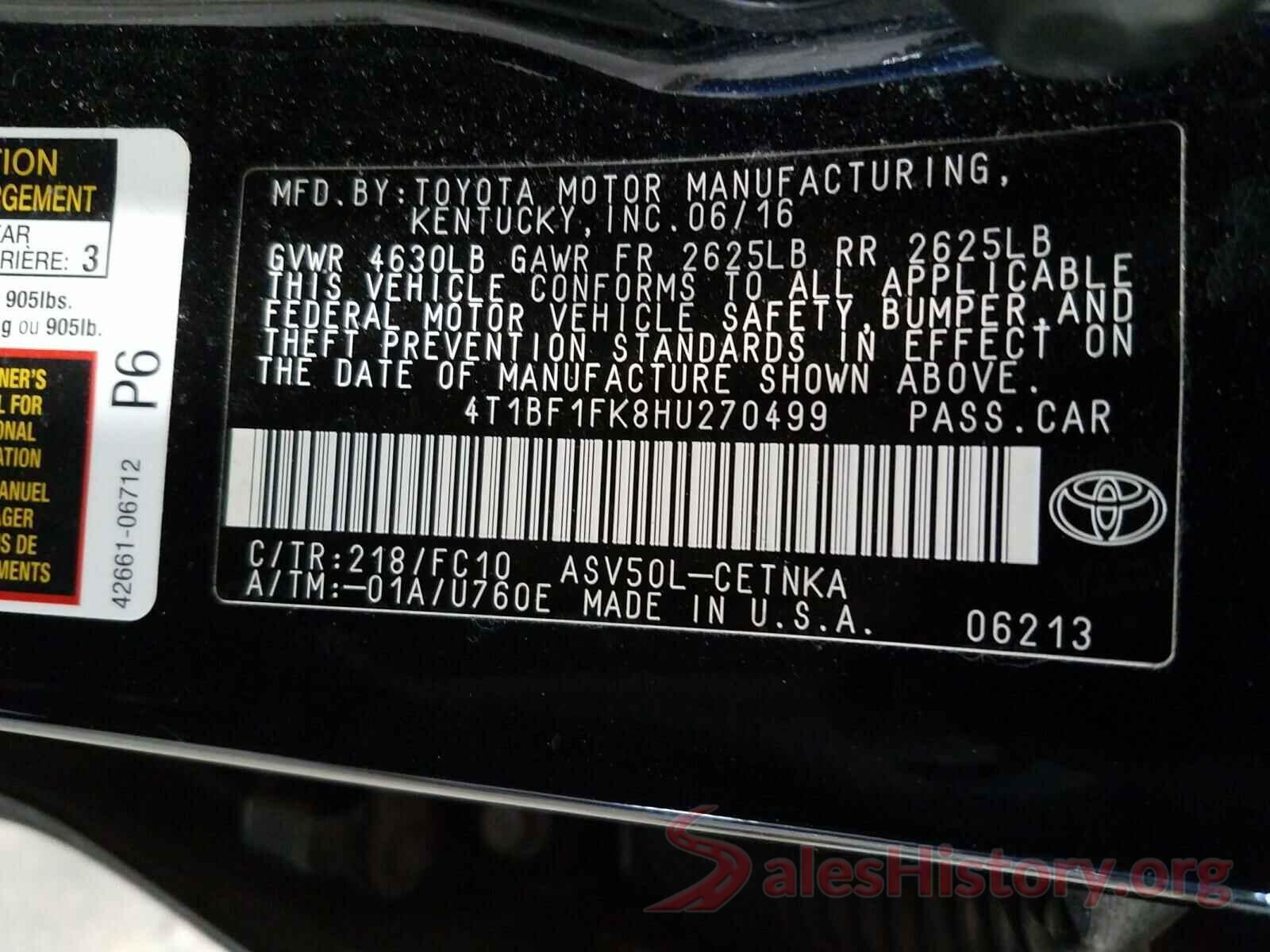 4T1BF1FK8HU270499 2017 TOYOTA CAMRY