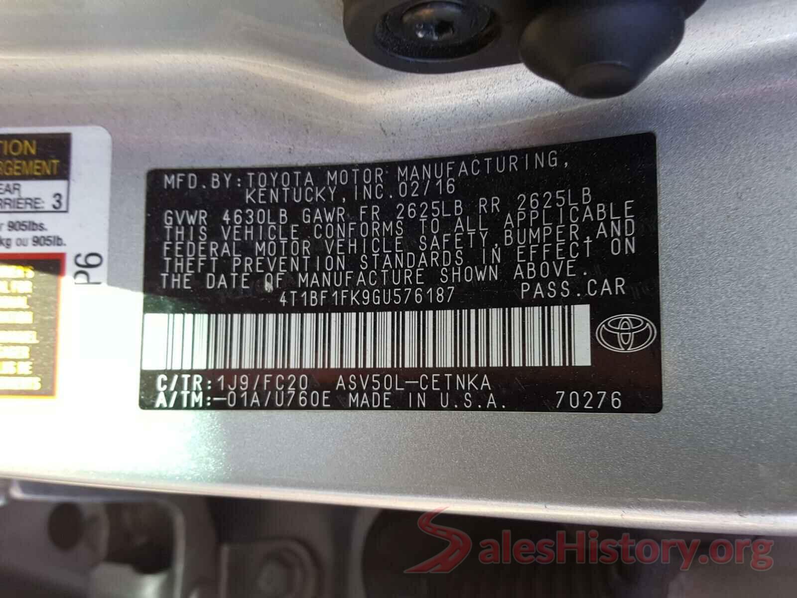 4T1BF1FK9GU576187 2016 TOYOTA CAMRY