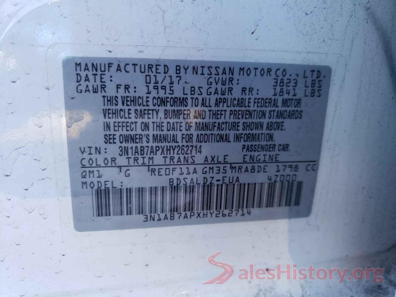 3N1AB7APXHY262714 2017 NISSAN SENTRA