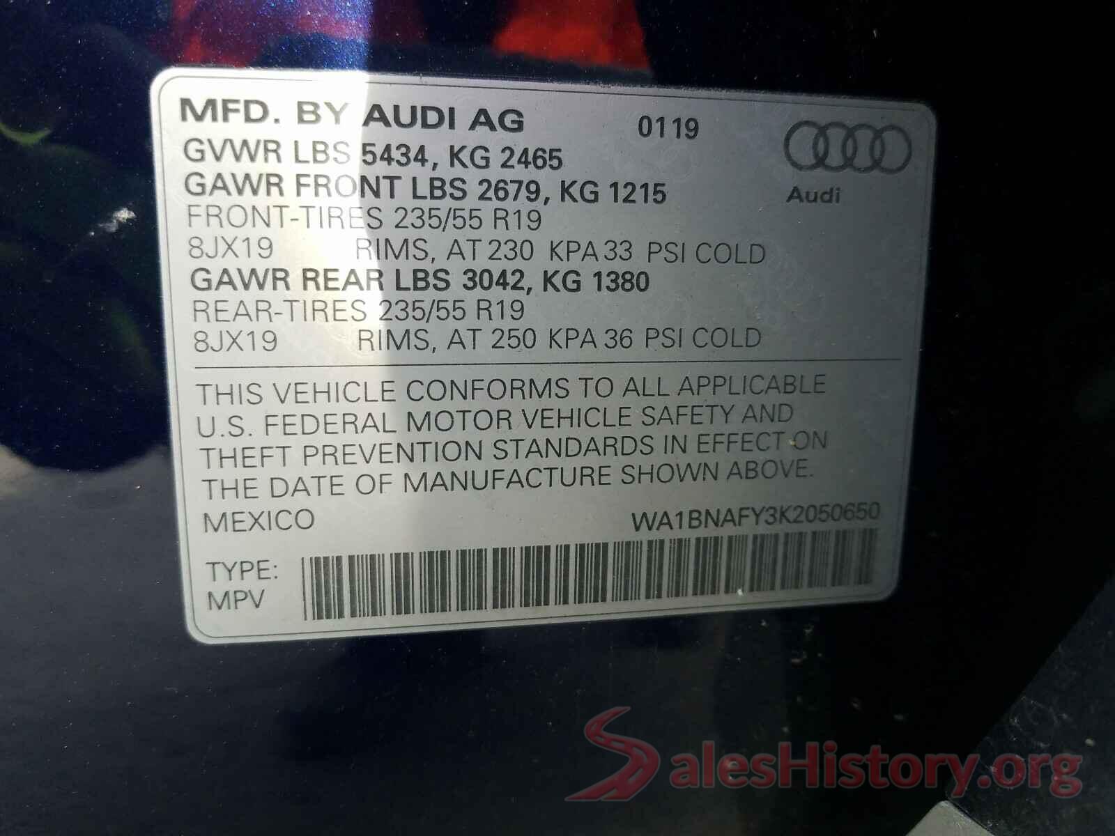 WA1BNAFY3K2050650 2019 AUDI Q5