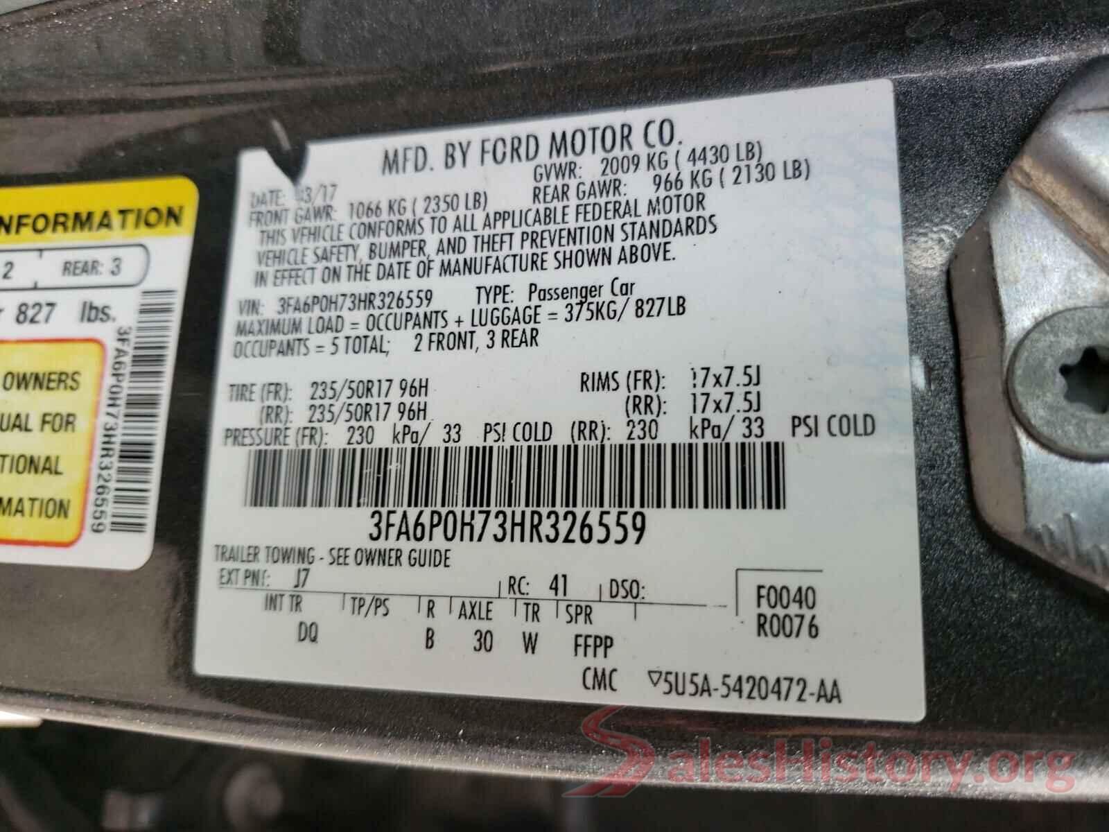 3FA6P0H73HR326559 2017 FORD FUSION