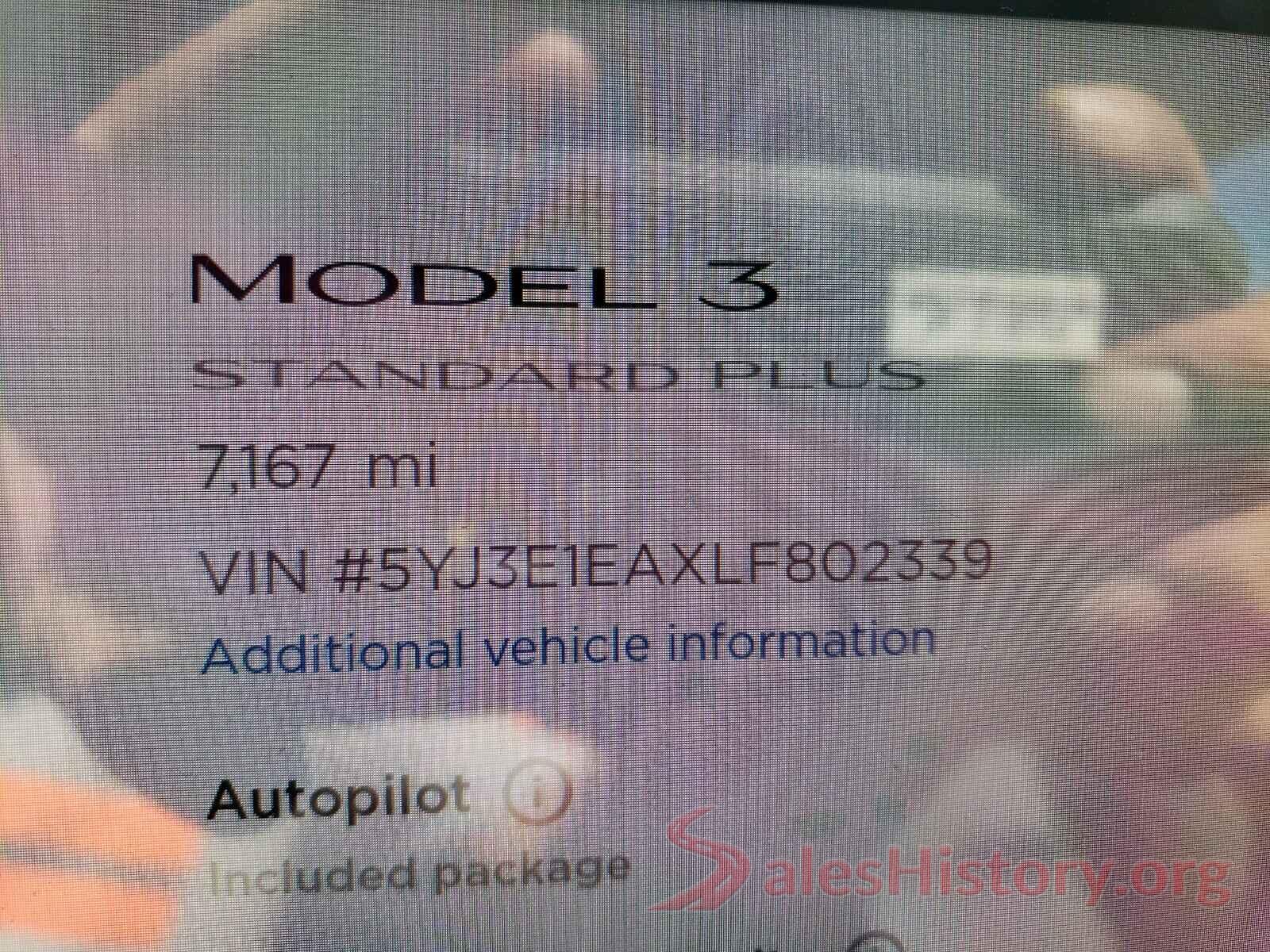 5YJ3E1EAXLF802339 2020 TESLA MODEL 3