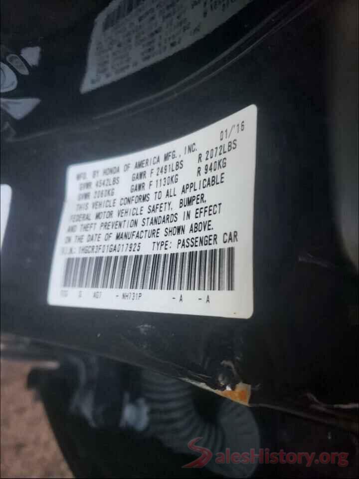 1HGCR3F01GA017925 2016 HONDA ACCORD