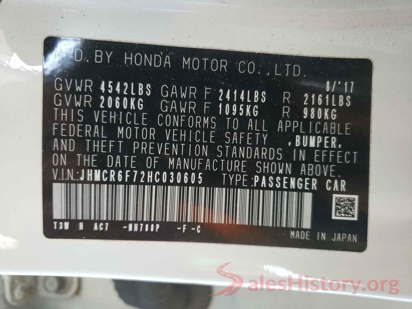 JHMCR6F72HC030605 2017 HONDA ACCORD