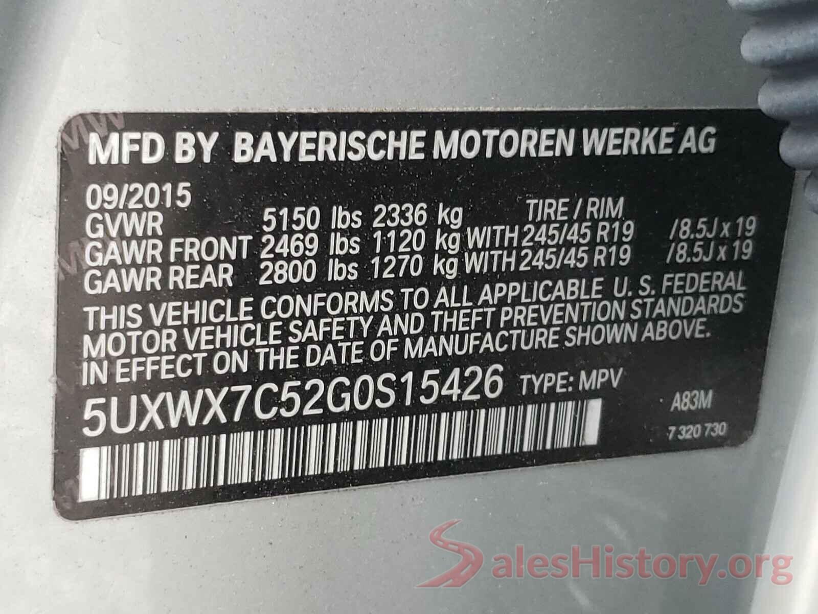 5UXWX7C52G0S15426 2016 BMW X3