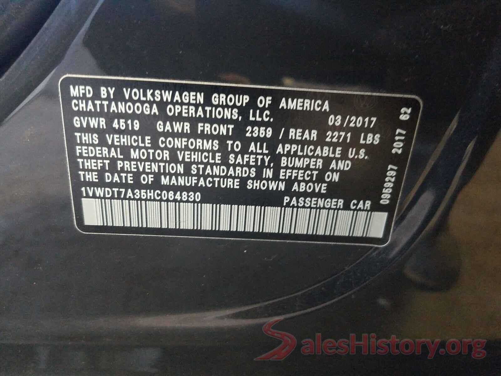 1VWDT7A35HC064830 2017 VOLKSWAGEN PASSAT