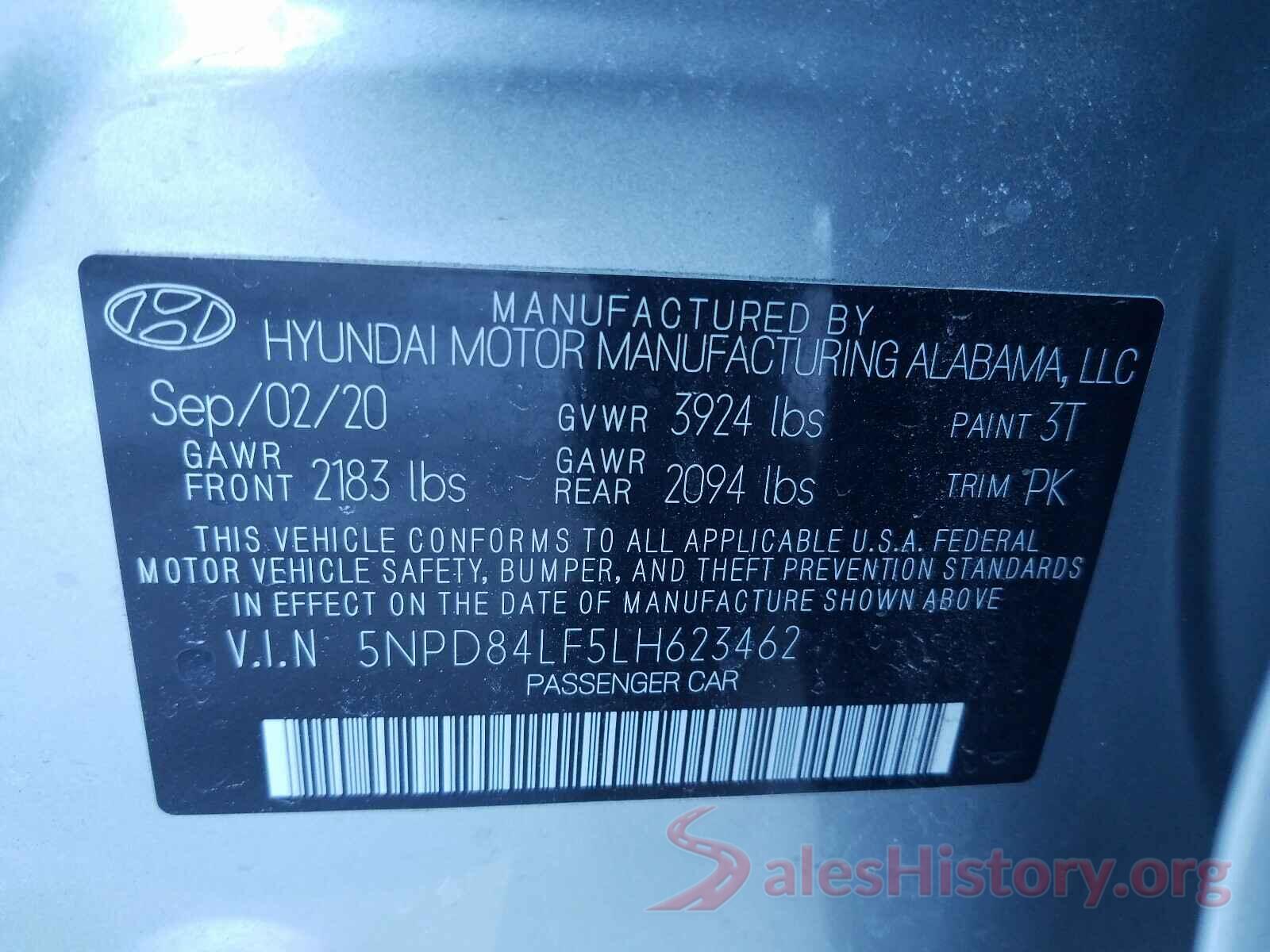 5NPD84LF5LH623462 2020 HYUNDAI ELANTRA