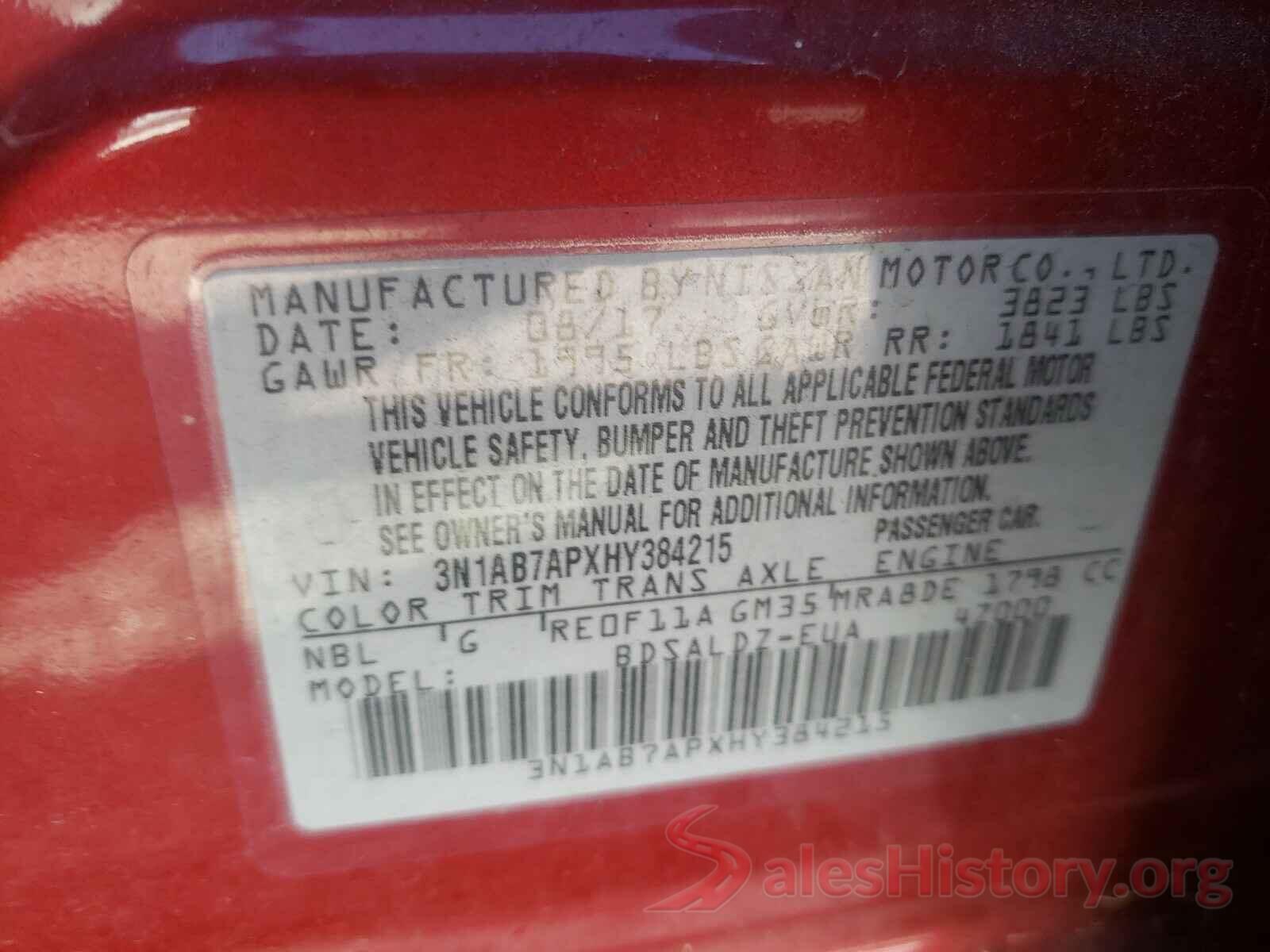 3N1AB7APXHY384215 2017 NISSAN SENTRA