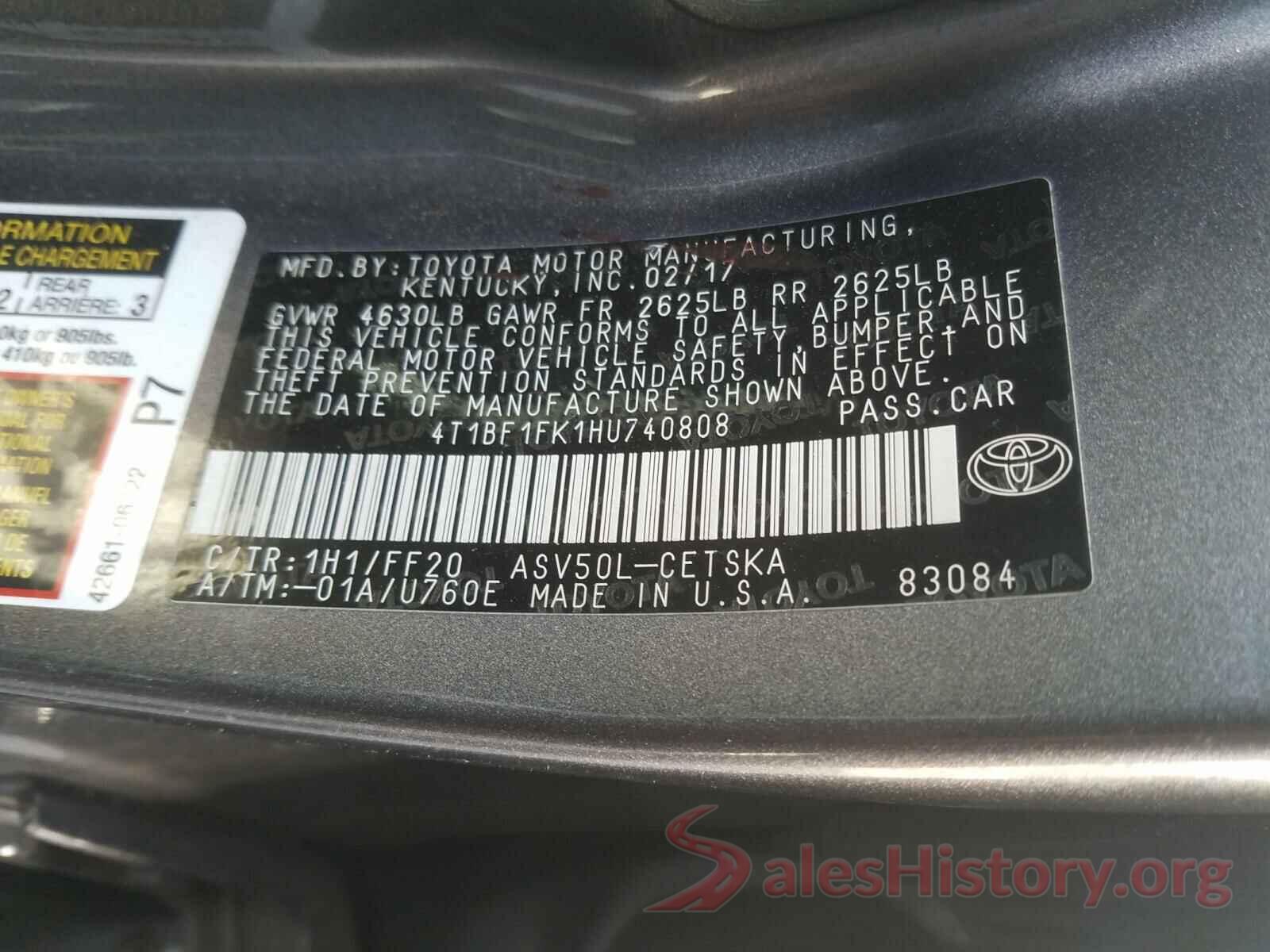 4T1BF1FK1HU740808 2017 TOYOTA CAMRY