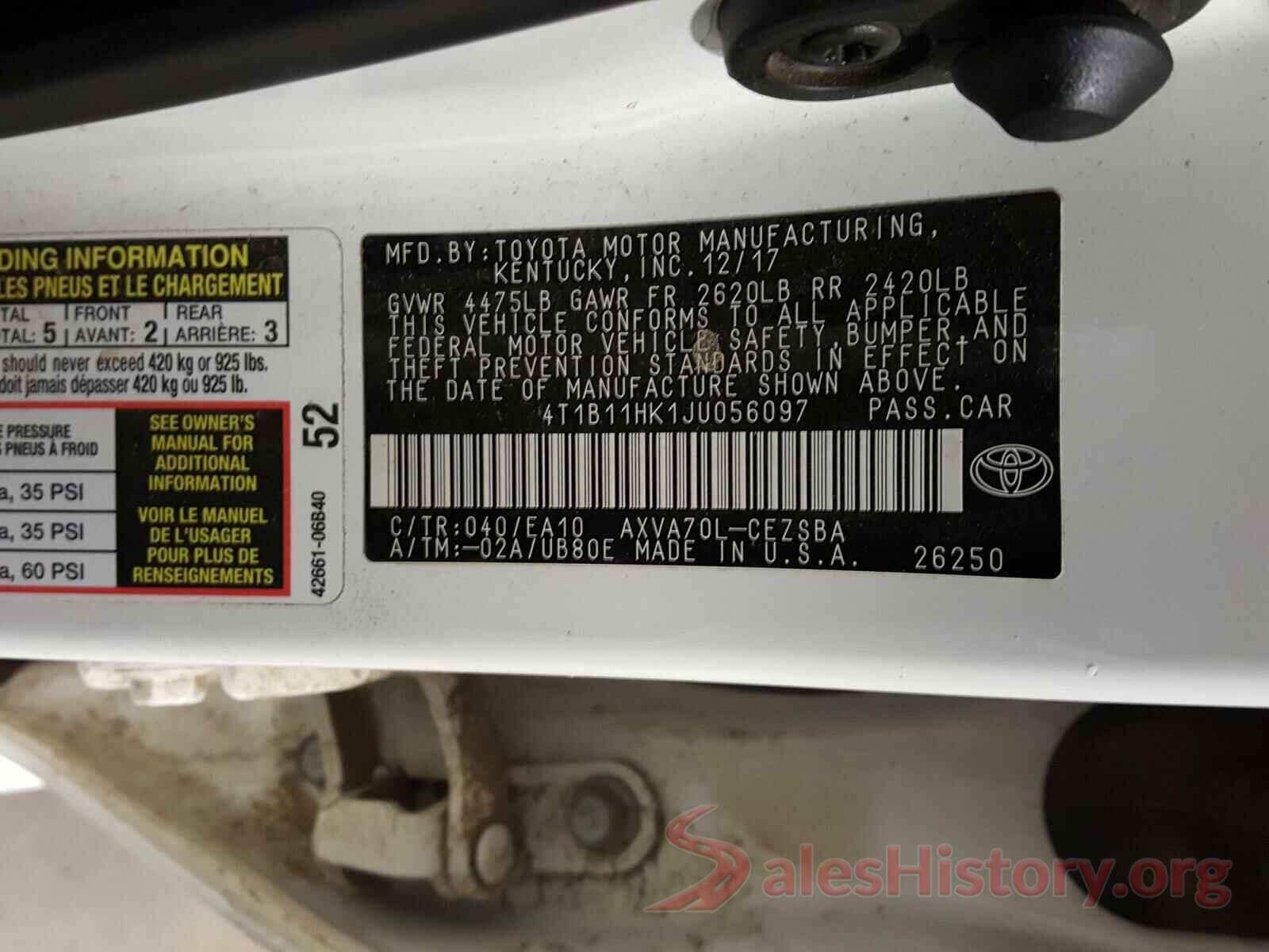 4T1B11HK1JU056097 2018 TOYOTA CAMRY