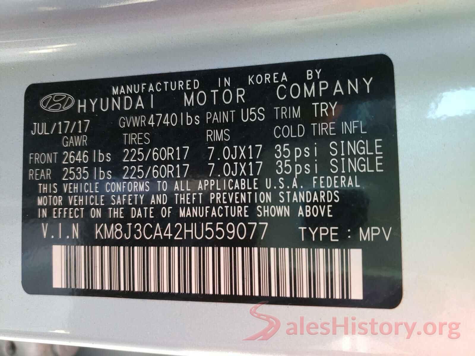 KM8J3CA42HU559077 2017 HYUNDAI TUCSON