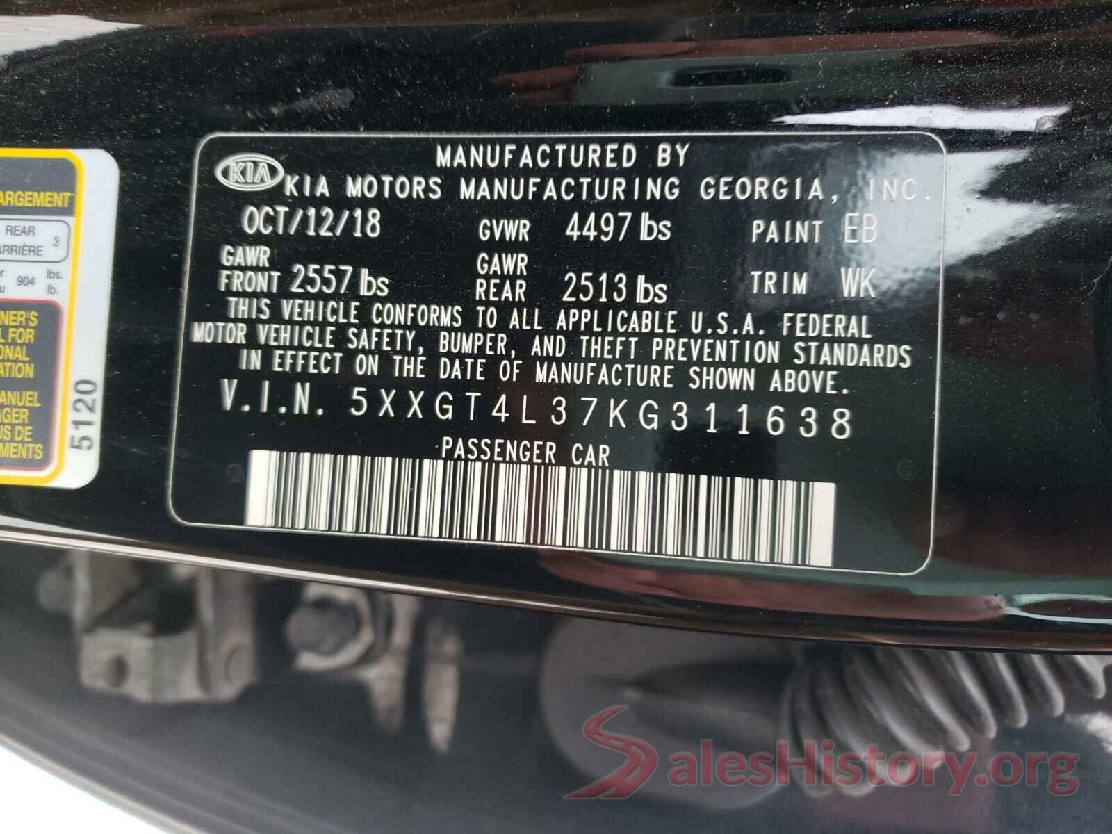 5XXGT4L37KG311638 2019 KIA OPTIMA