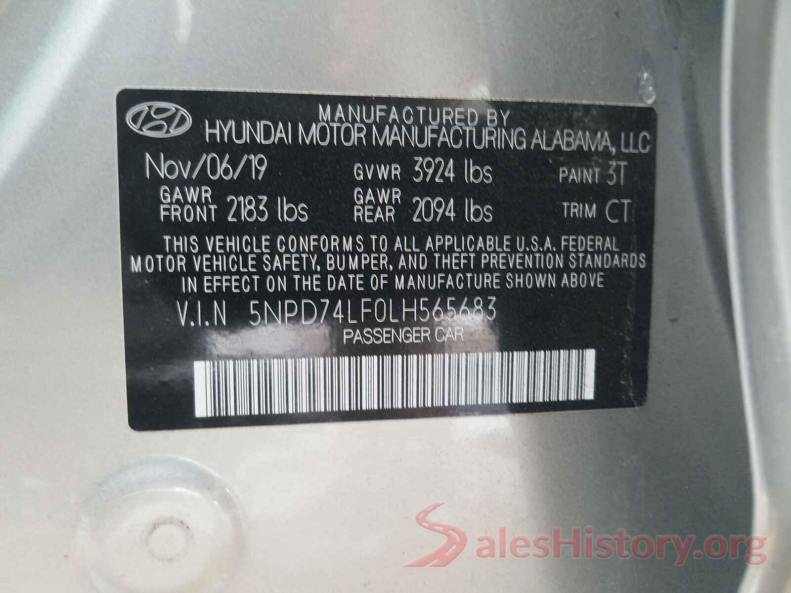 5NPD74LF0LH565683 2020 HYUNDAI ELANTRA