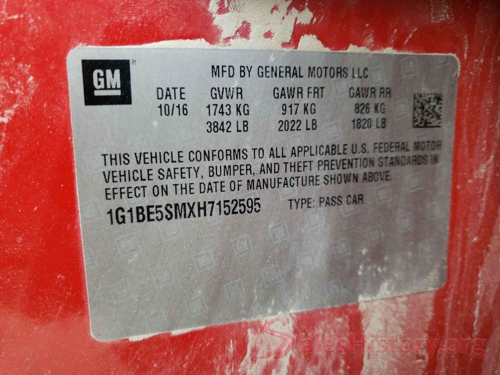 1G1BE5SMXH7152595 2017 CHEVROLET CRUZE