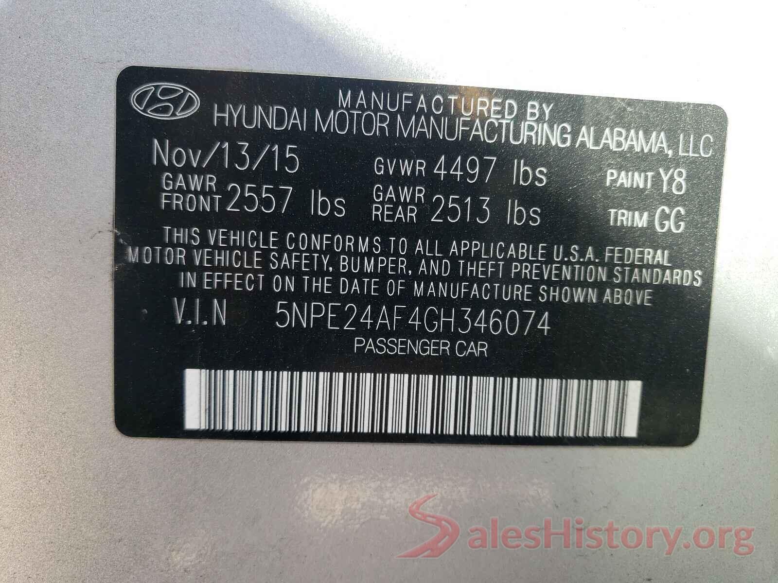 5NPE24AF4GH346074 2016 HYUNDAI SONATA