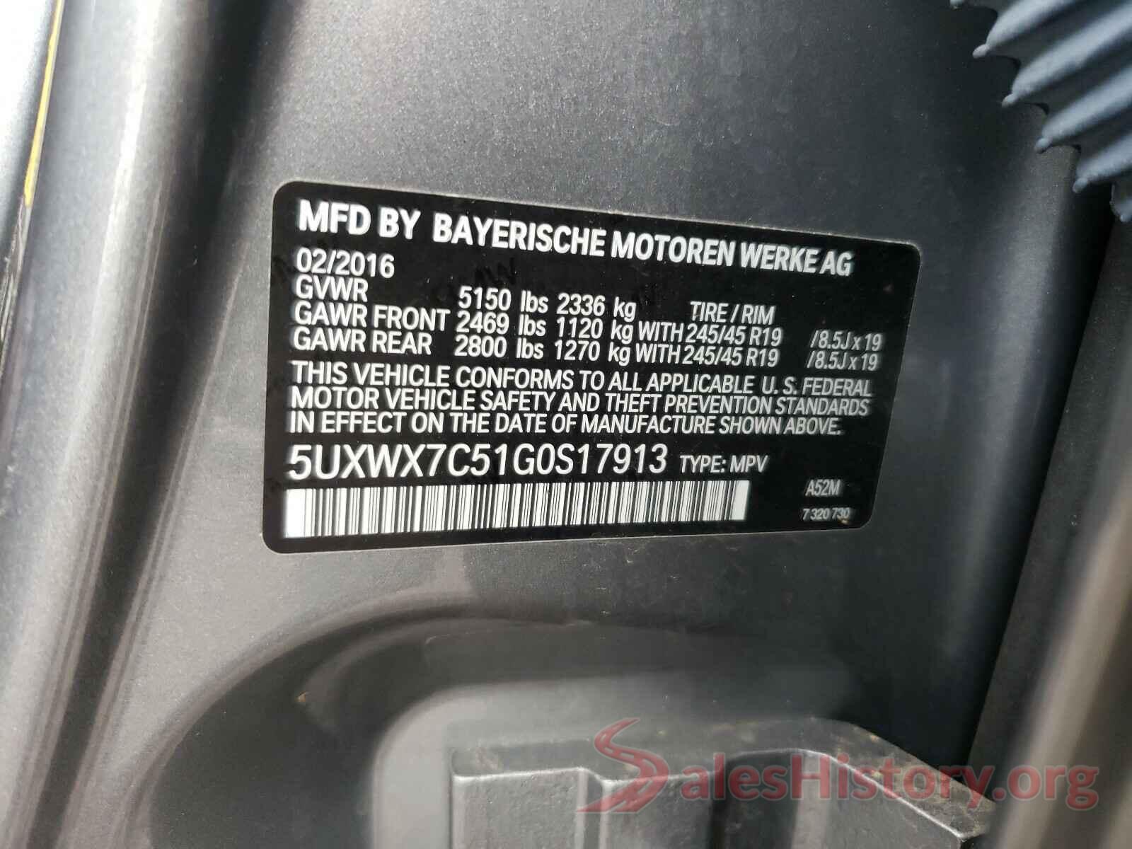 5UXWX7C51G0S17913 2016 BMW X3