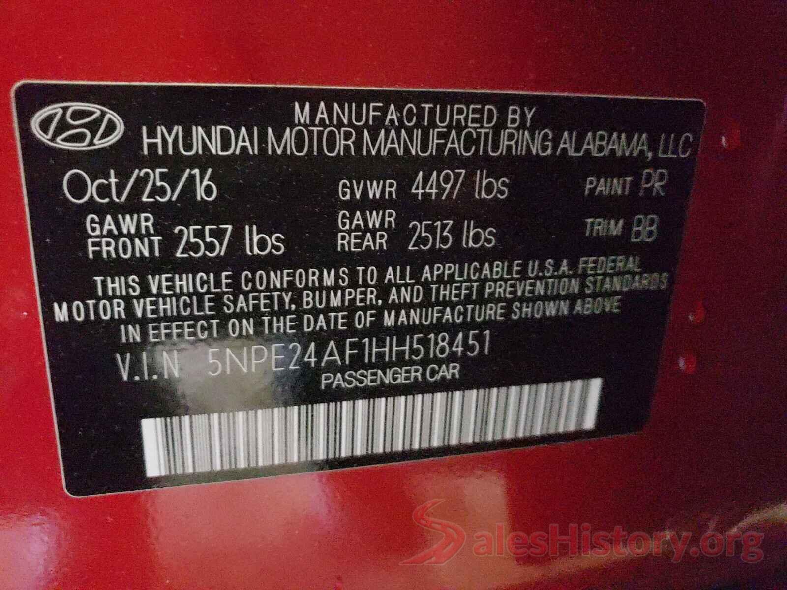 5NPE24AF1HH518451 2017 HYUNDAI SONATA