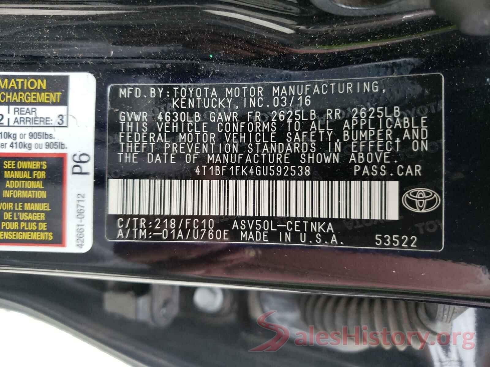 4T1BF1FK4GU592538 2016 TOYOTA CAMRY