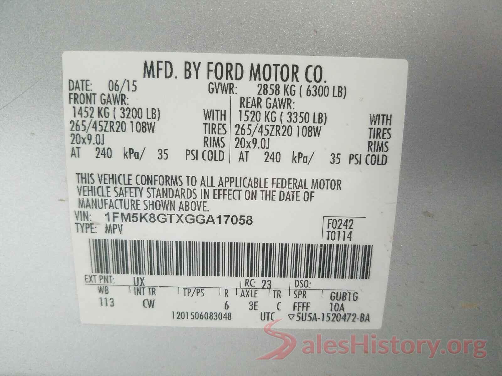 1FM5K8GTXGGA17058 2016 FORD EXPLORER