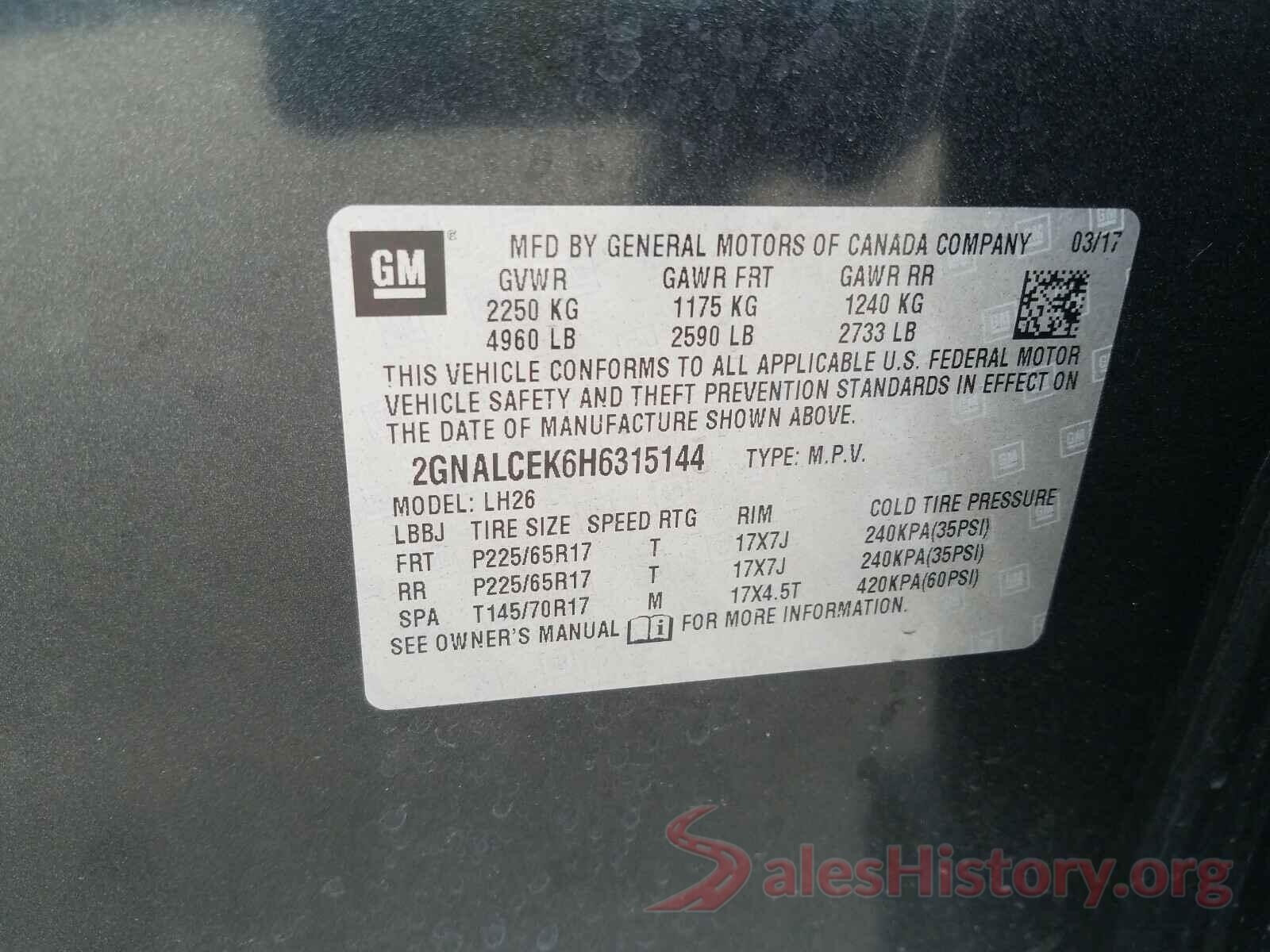 2GNALCEK6H6315144 2017 CHEVROLET EQUINOX