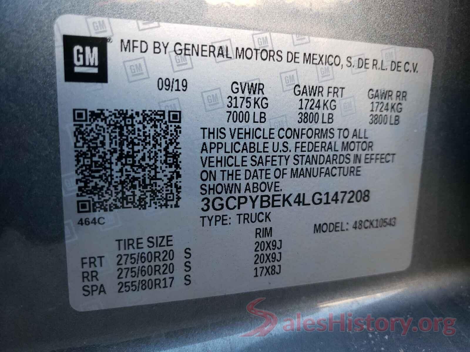 3GCPYBEK4LG147208 2020 CHEVROLET SILVERADO