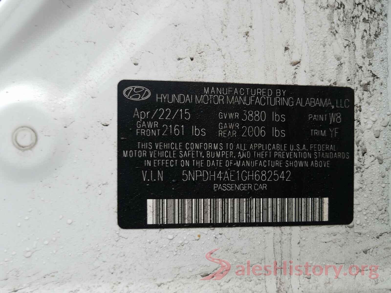 5NPDH4AE1GH682542 2016 HYUNDAI ELANTRA