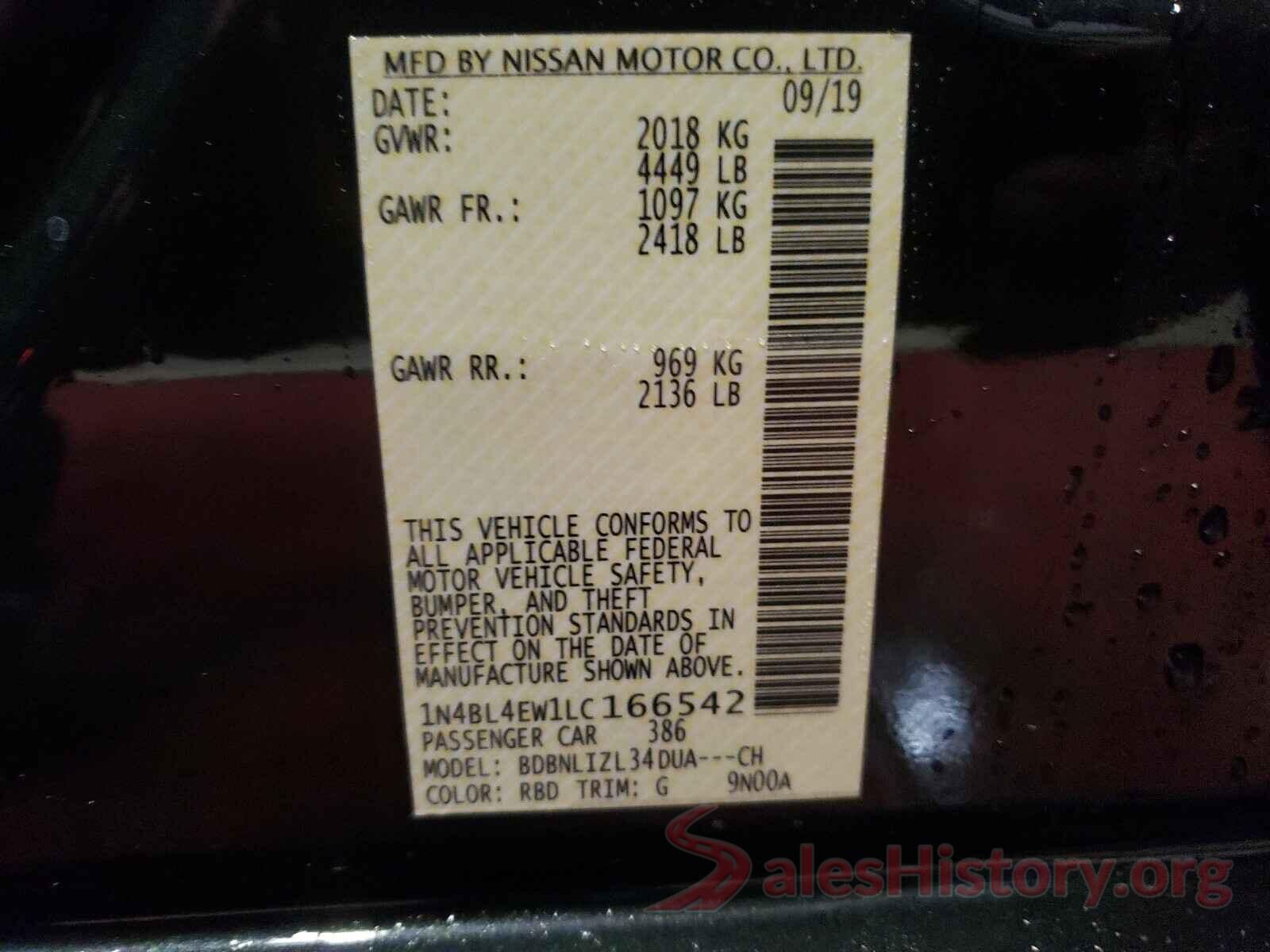 1N4BL4EW1LC166542 2020 NISSAN ALTIMA