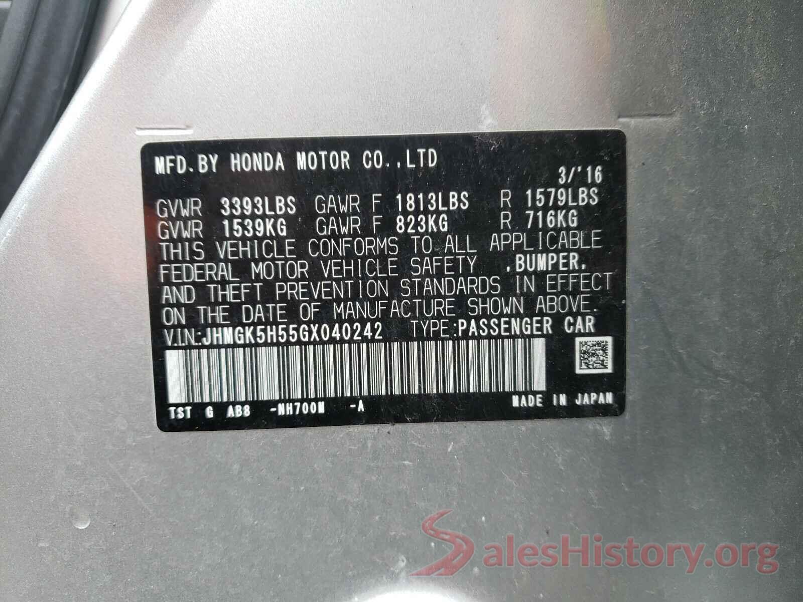 JHMGK5H55GX040242 2016 HONDA FIT