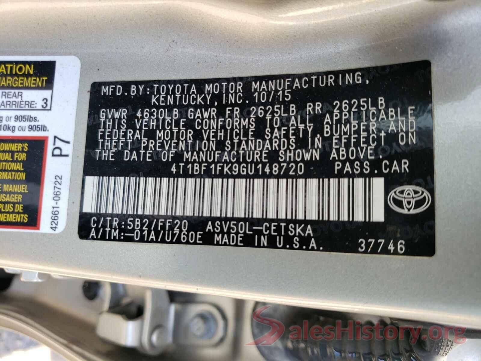 4T1BF1FK9GU148720 2016 TOYOTA CAMRY