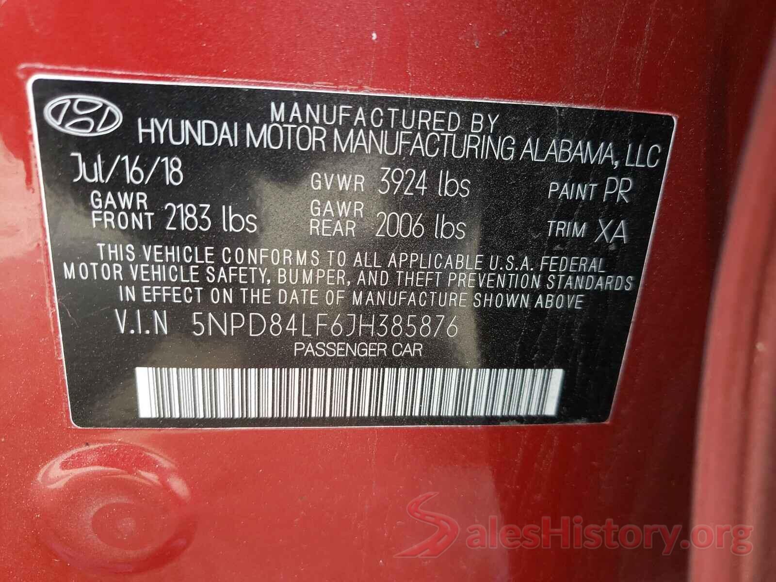 5NPD84LF6JH385876 2018 HYUNDAI ELANTRA