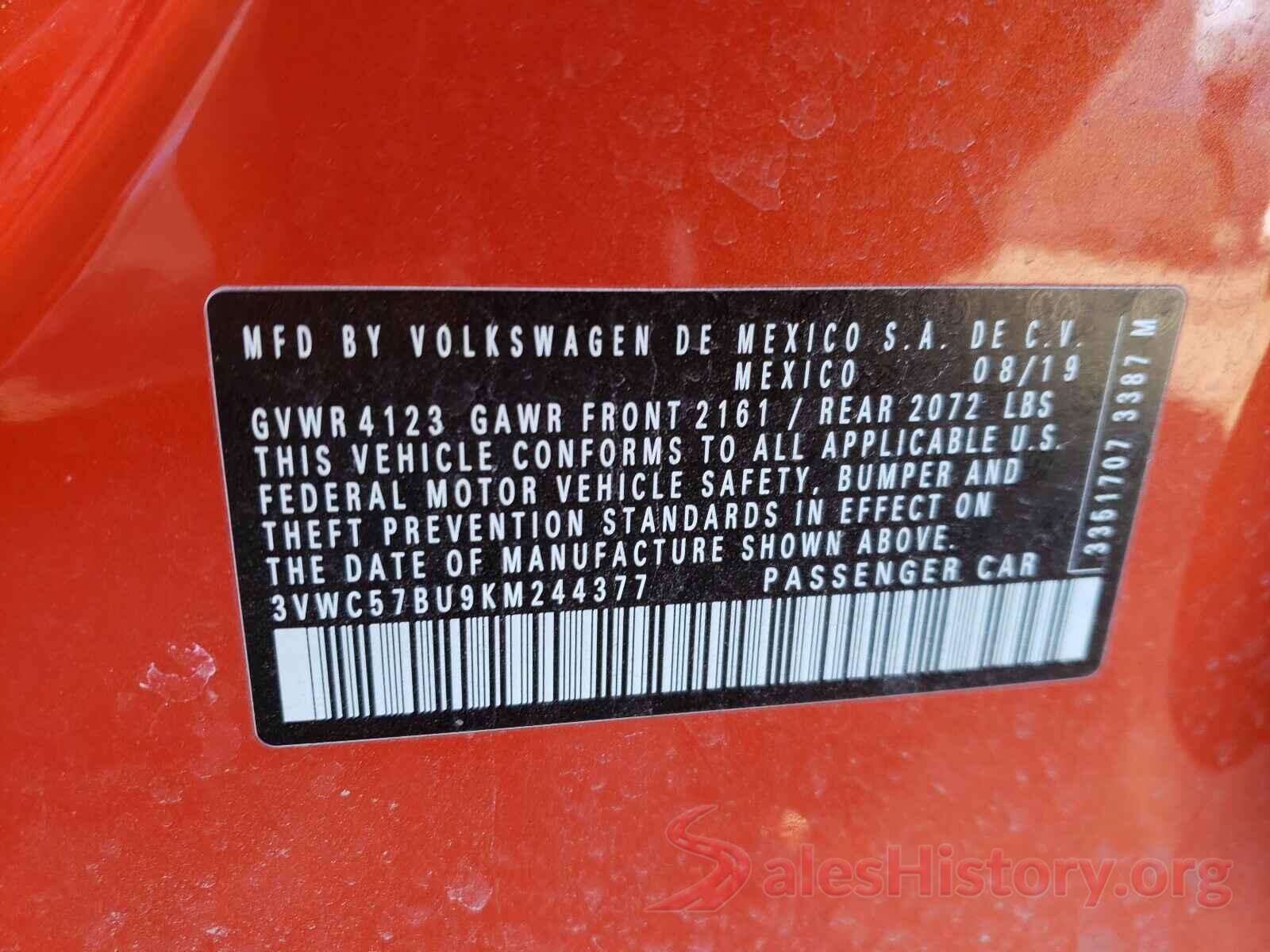 3VWC57BU9KM244377 2019 VOLKSWAGEN JETTA