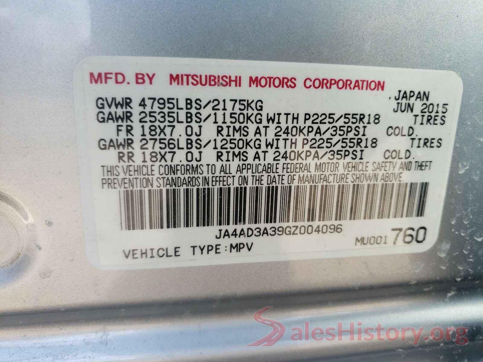 JA4AD3A39GZ004096 2016 MITSUBISHI OUTLANDER