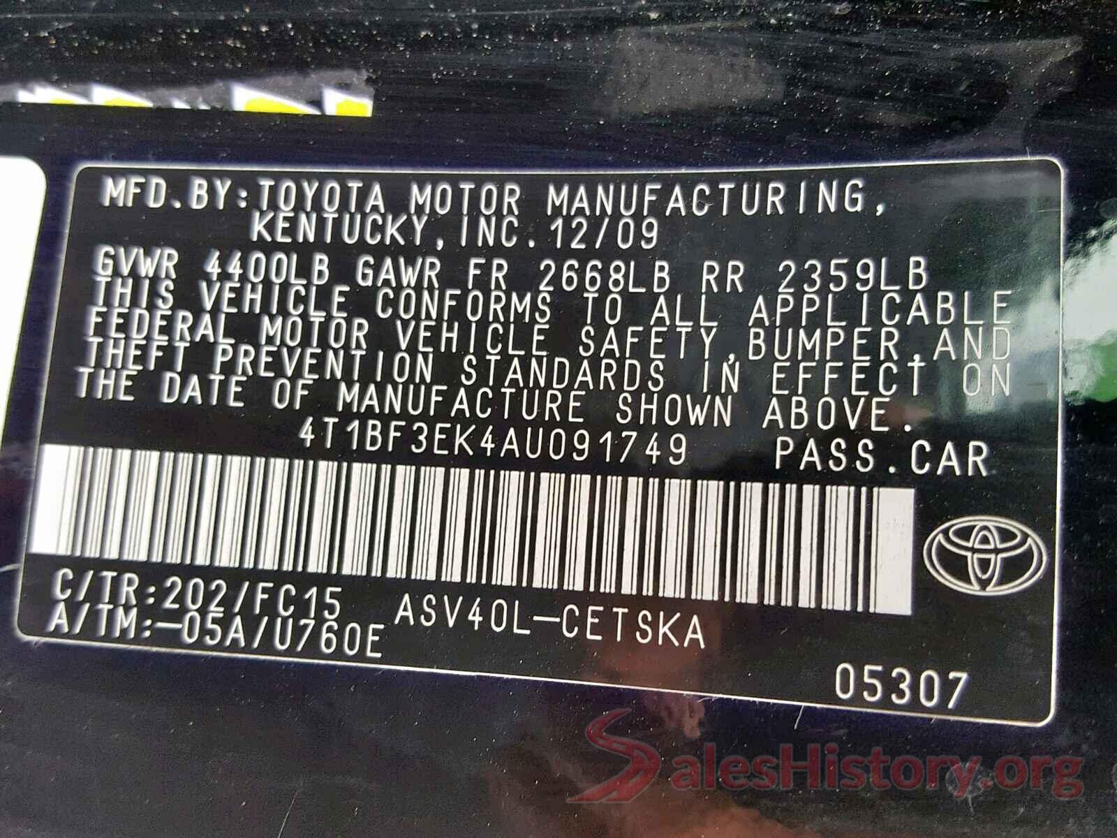 4T1BF3EK4AU091749 2010 TOYOTA CAMRY BASE