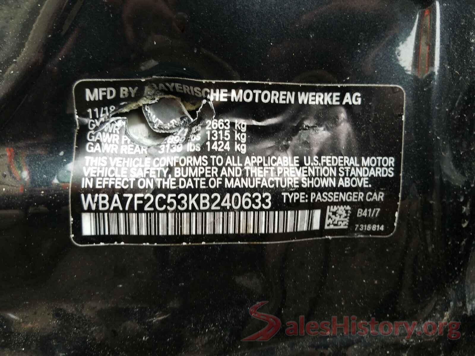 WBA7F2C53KB240633 2019 BMW 7 SERIES