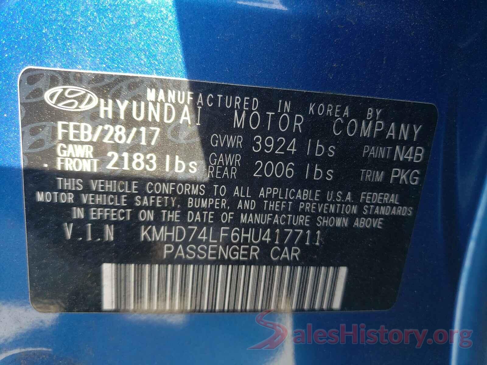 KMHD74LF6HU417711 2017 HYUNDAI ELANTRA