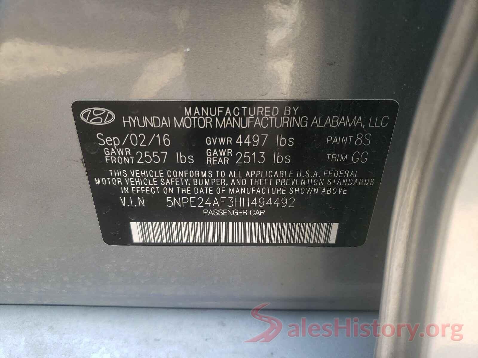 5NPE24AF3HH494492 2017 HYUNDAI SONATA