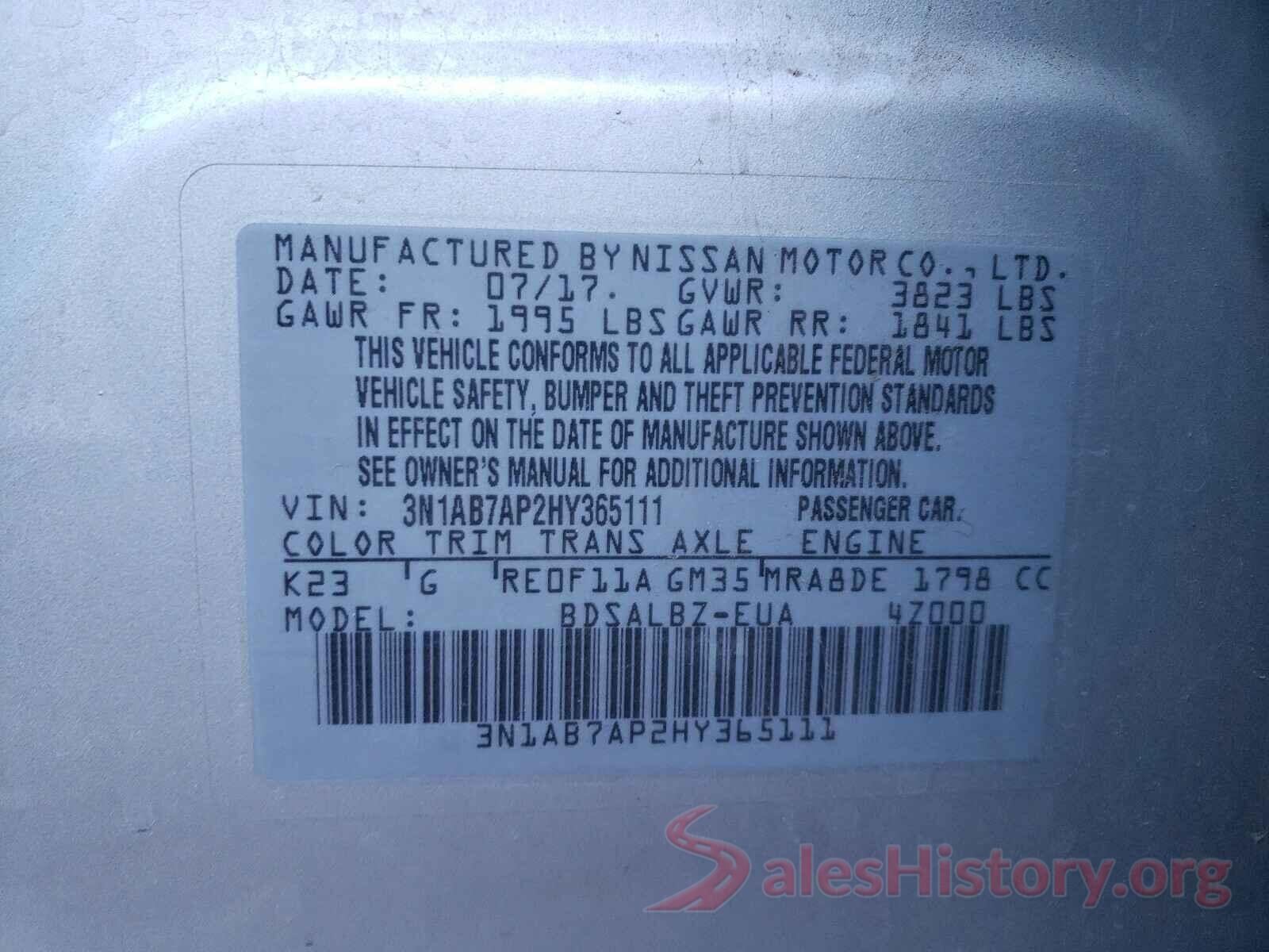 3N1AB7AP2HY365111 2017 NISSAN SENTRA