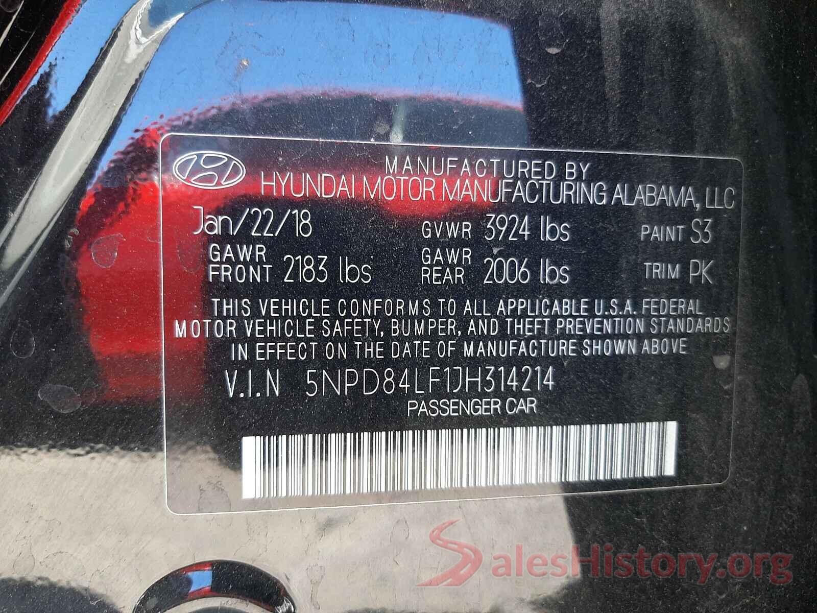 5NPD84LF1JH314214 2018 HYUNDAI ELANTRA