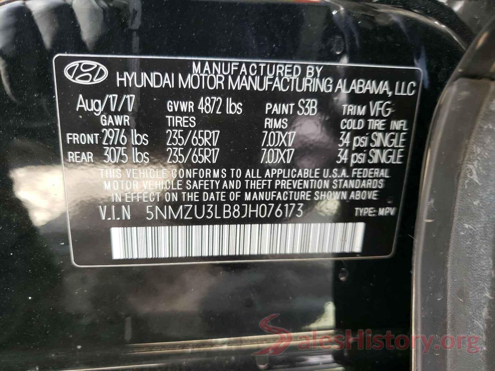 5NMZU3LB8JH076173 2018 HYUNDAI SANTA FE