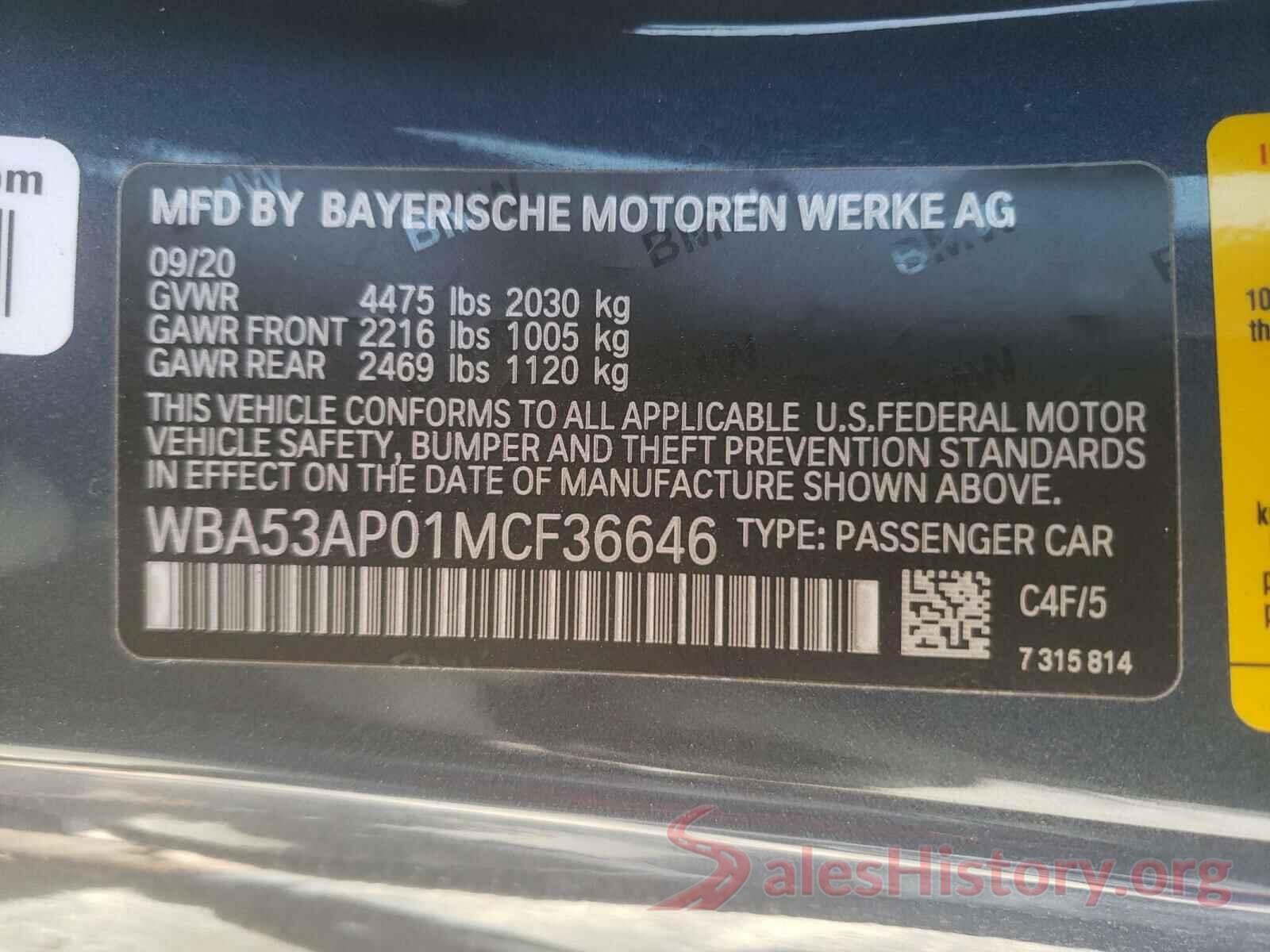 WBA53AP01MCF36646 2021 BMW 4 SERIES