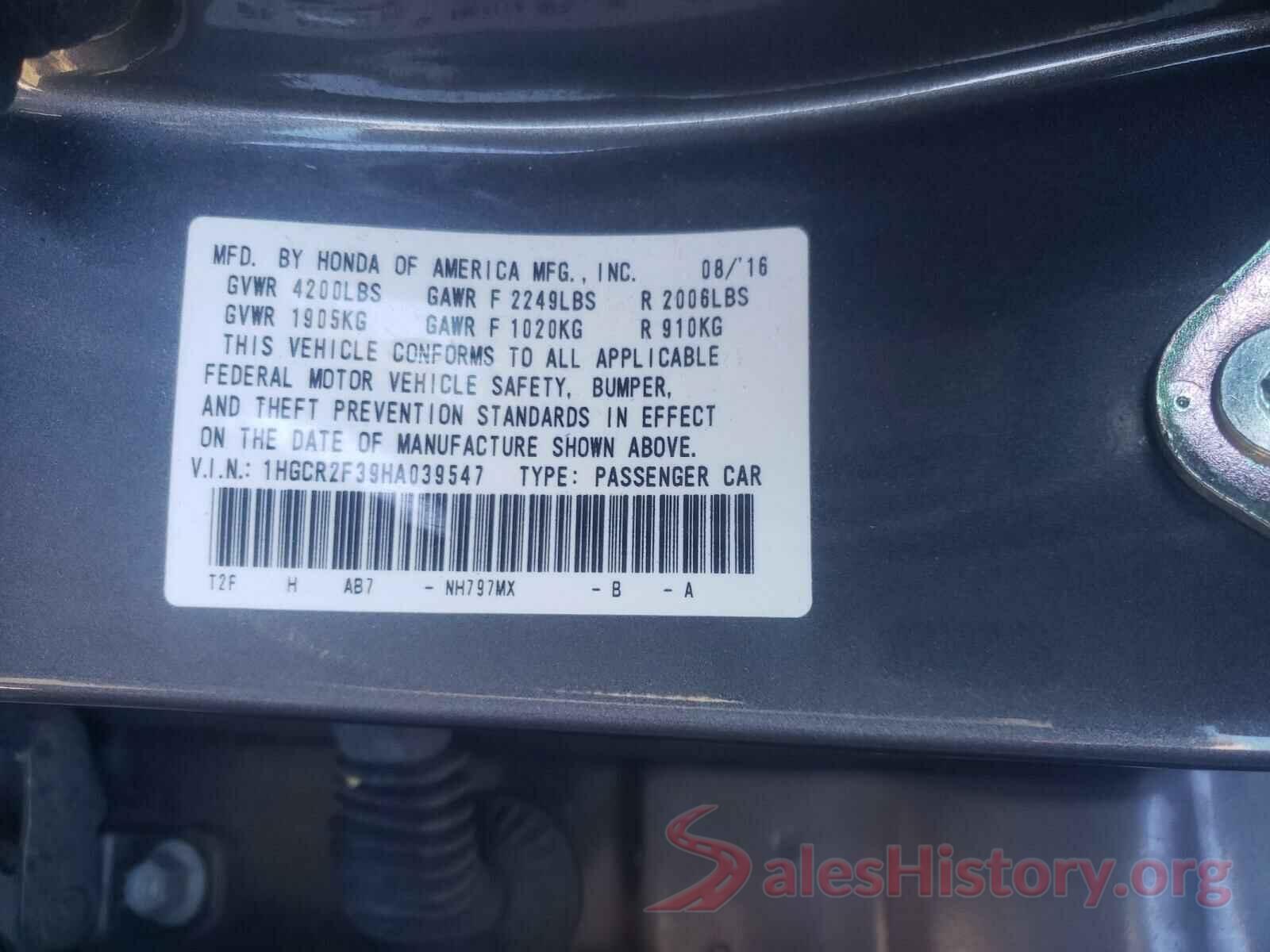 1HGCR2F39HA039547 2017 HONDA ACCORD