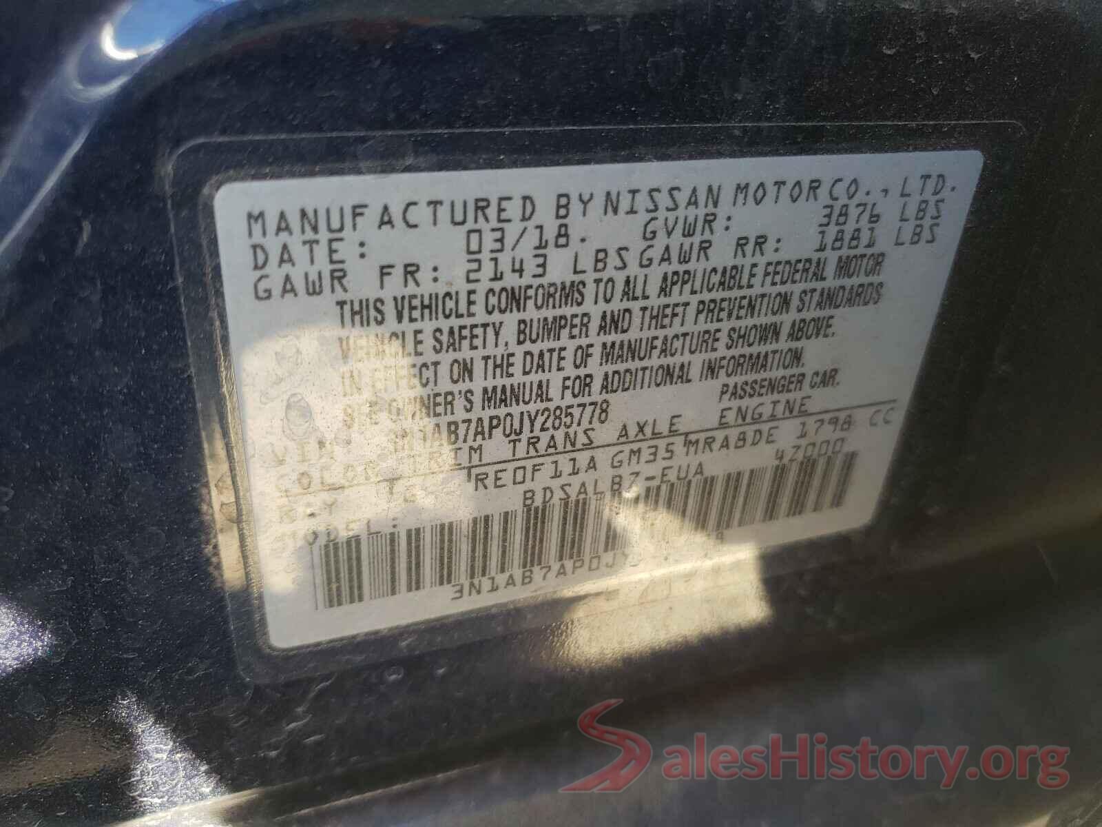 3N1AB7AP0JY285778 2018 NISSAN SENTRA