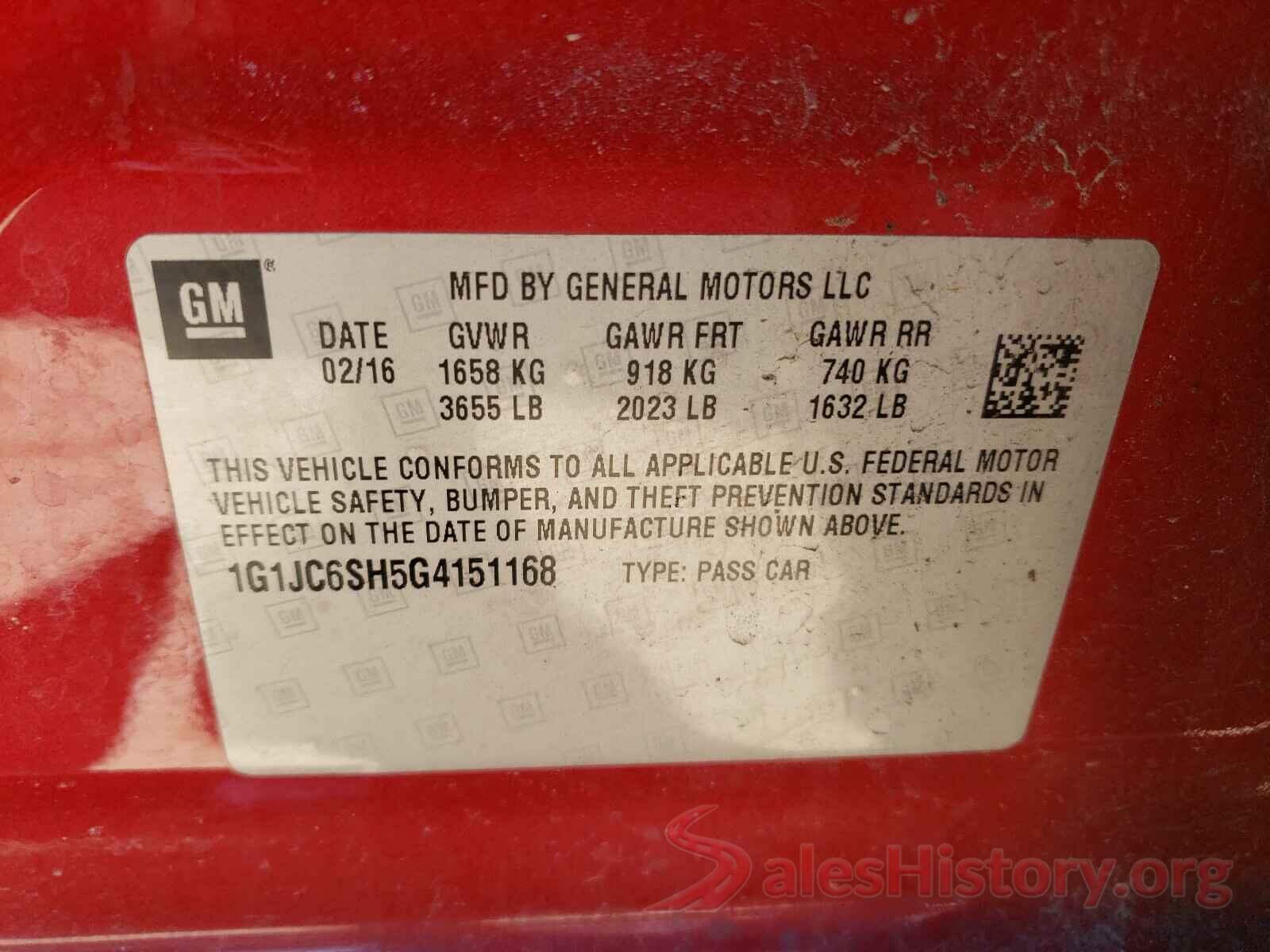 1G1JC6SH5G4151168 2016 CHEVROLET SONIC