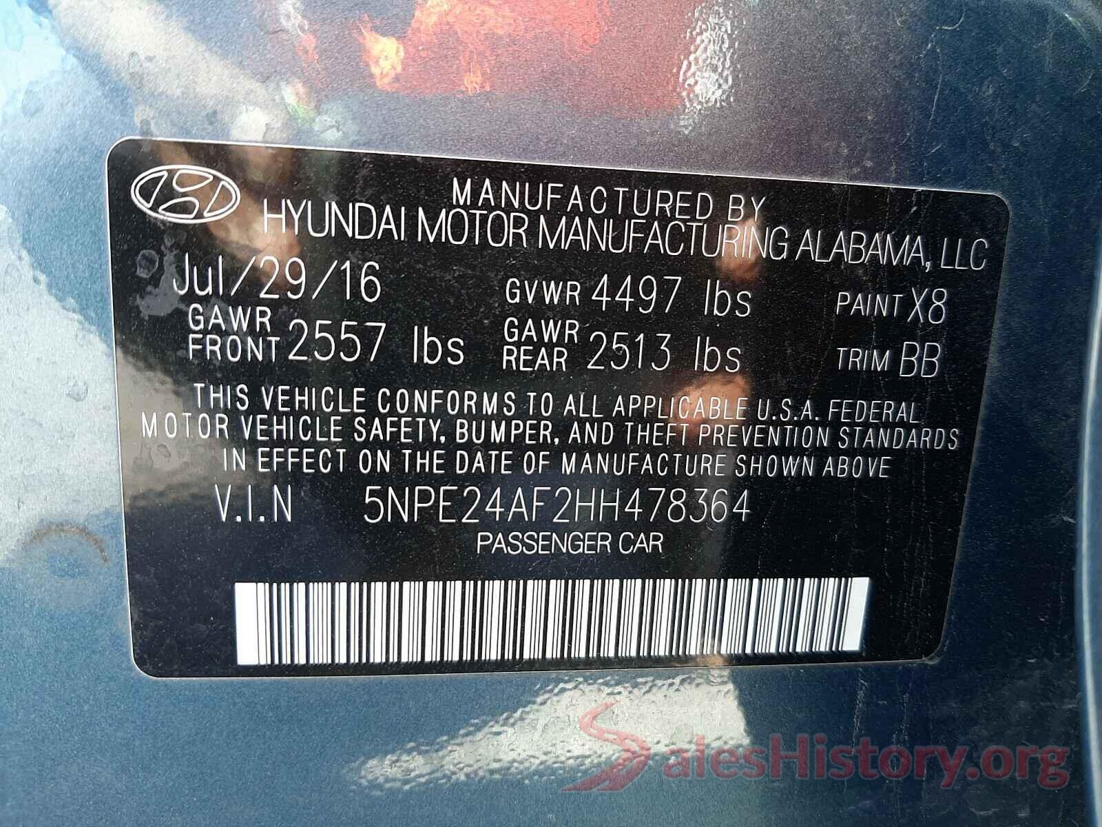 5NPE24AF2HH478364 2017 HYUNDAI SONATA