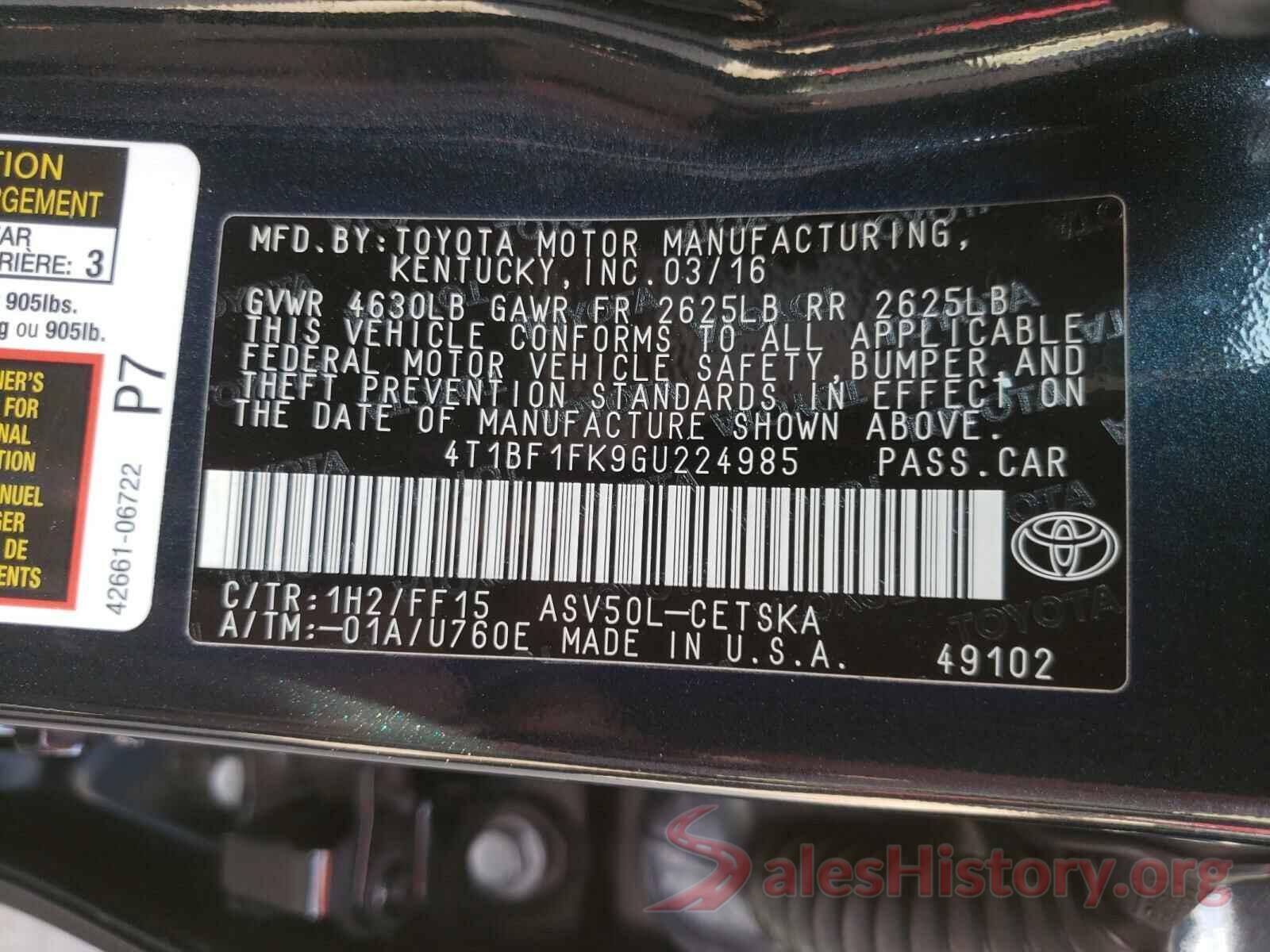 4T1BF1FK9GU224985 2016 TOYOTA CAMRY