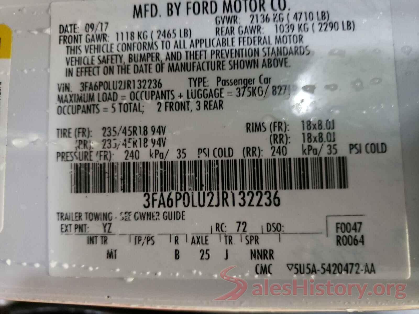 3FA6P0LU2JR132236 2018 FORD FUSION