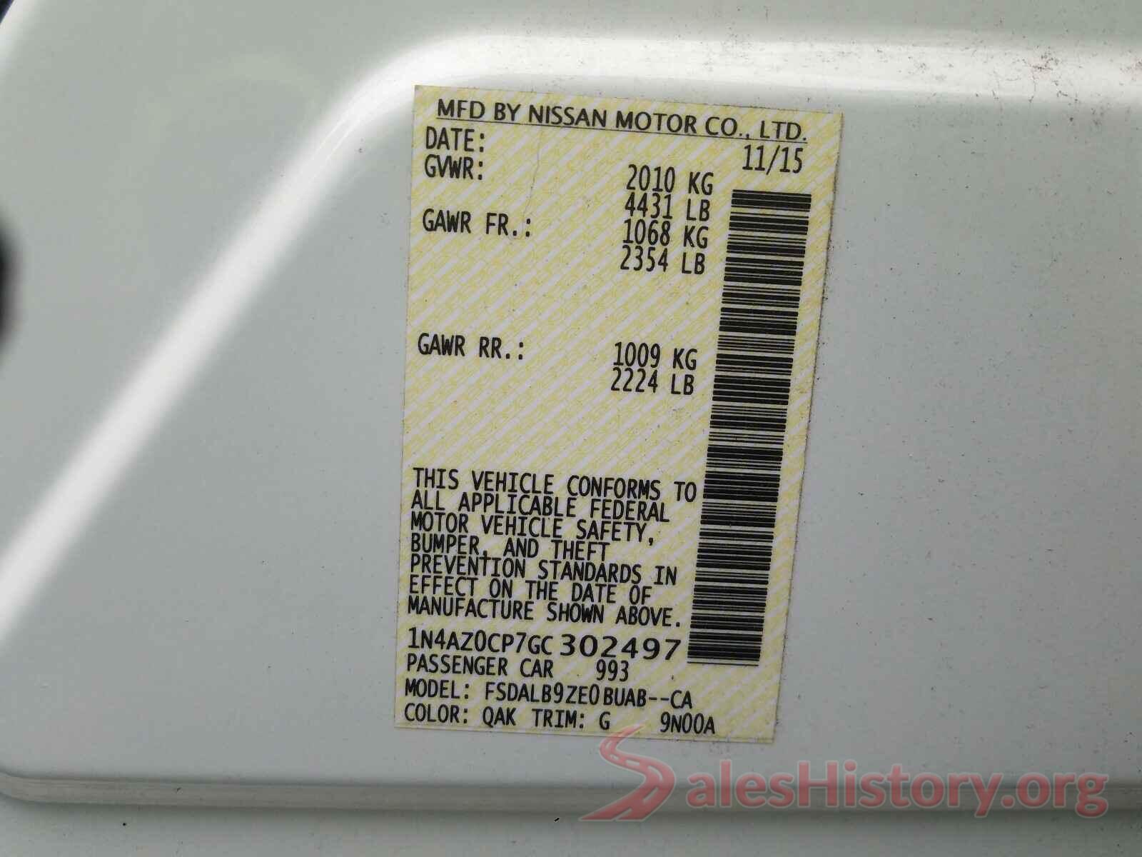 1N4AZ0CP7GC302497 2016 NISSAN LEAF